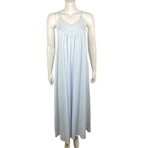 Vintage Shadowline Long Nightgown Womens M Nylon Lace Sleeveless Made in USA